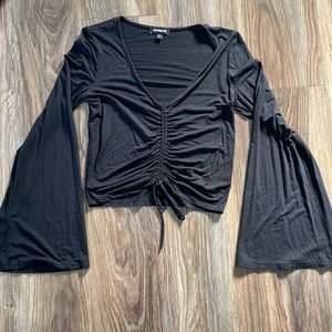 Express Cropped Balloon-Sleeved Ruched Shirt - Size XS